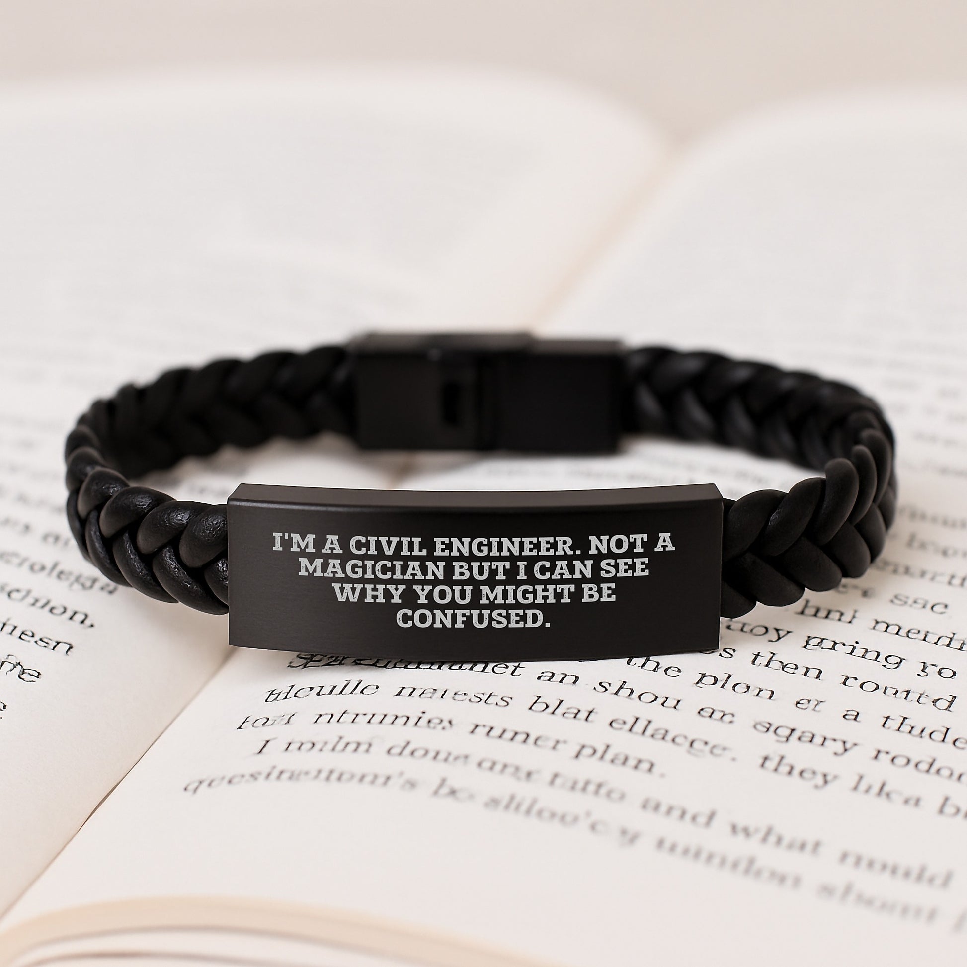 Civil Engineer Keepsake Interlace Leather Bracelet for Him Birthday Gift - Image 3