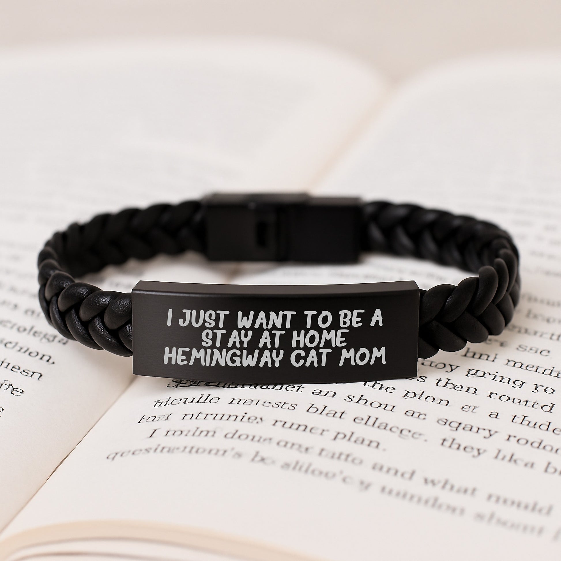 Hemingway Cat Mom Gifts, I Just Want To Be A Stay At Home, Interlaced Leather Bracelet for Graduation, Gifts from Mom to Daughter, Gifts for Hemingway Cat Lover - 7.87 inches - Image 3