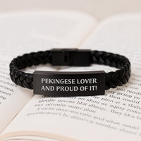 Load image into Gallery viewer, Pekingese Dog Lover Gifts from Friends Interlaced Leather Bracelet, Funny Quote &#39;Pekingese Lover And Proud Of It!&#39;, Birthday Unique Gifts for Pekingese Dog Owners - Image 3
