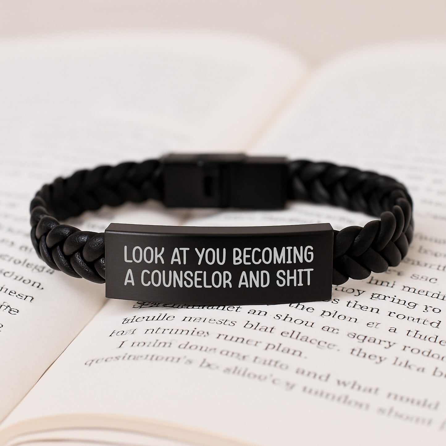 Funny Counselor Gifts for Graduation - Interlaced Leather Bracelet with Inspirational Quote 'Look At You Becoming A Counselor And Shit' from Friends to Graduating Counselors - Image 3
