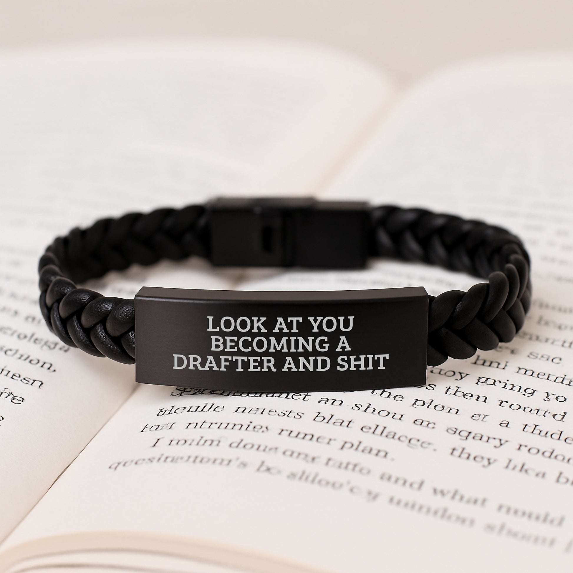 Drafter Gifts Look At You Becoming A Drafter And Shit Interlaced Leather Bracelet for Men Friends Family - Image 3