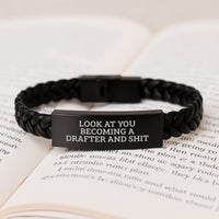Load image into Gallery viewer, Drafter Gifts Look At You Becoming A Drafter And Shit Interlaced Leather Bracelet for Men Friends Family - Image 3
