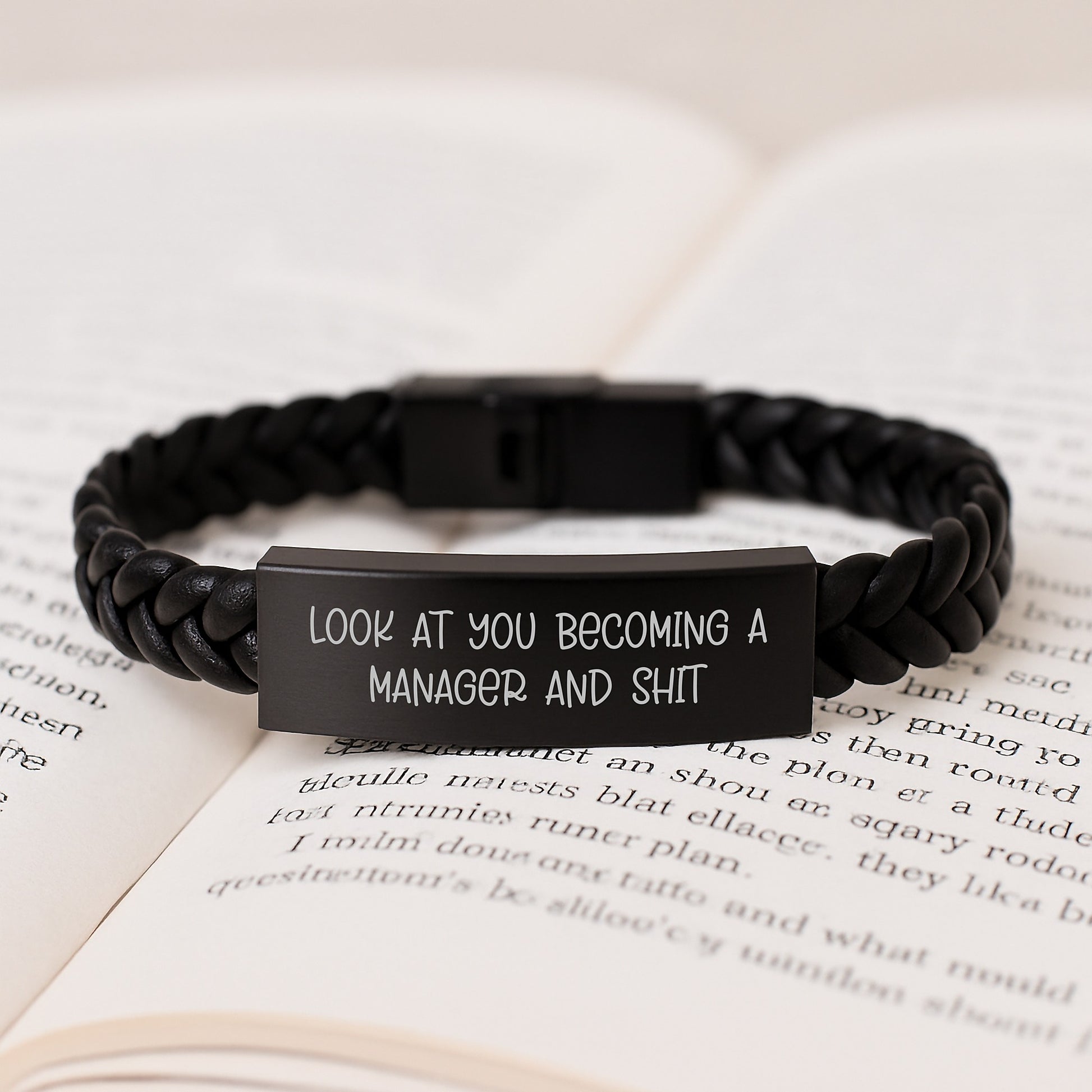 Funny Manager Gifts for Men - Interlaced Leather Bracelet with 'Look At You Becoming A Manager And Shit' Quote, Gifts from Friends to Family, Graduation Unique Gifts - Image 3