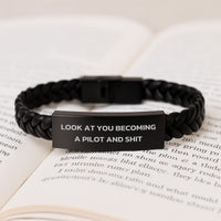 Load image into Gallery viewer, Pilot Gifts, Funny Quote, Interlaced Leather Bracelet for Men, Women, Friends, Coworkers - Gifts from Family, Unique Graduation Gifts for Pilot - Image 3

