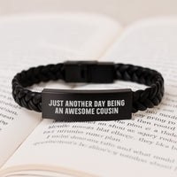 Load image into Gallery viewer, Funny Cousin Gifts, Interlaced Leather Bracelet for Men Women, Graduation Unique Gifts from Family, Just Another Day Being An Awesome Cousin Quote - Image 3
