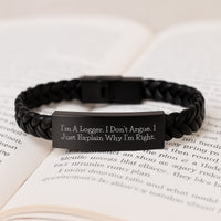 Load image into Gallery viewer, Funny Logger Gifts for Men - Interlaced Leather Bracelet with &#39;I&#39;m A Logger. I Don&#39;t Argue. I Just Explain Why I&#39;m Right.&#39; Quote, Perfect Graduation Unique Gifts from Friends to Family - Image 3
