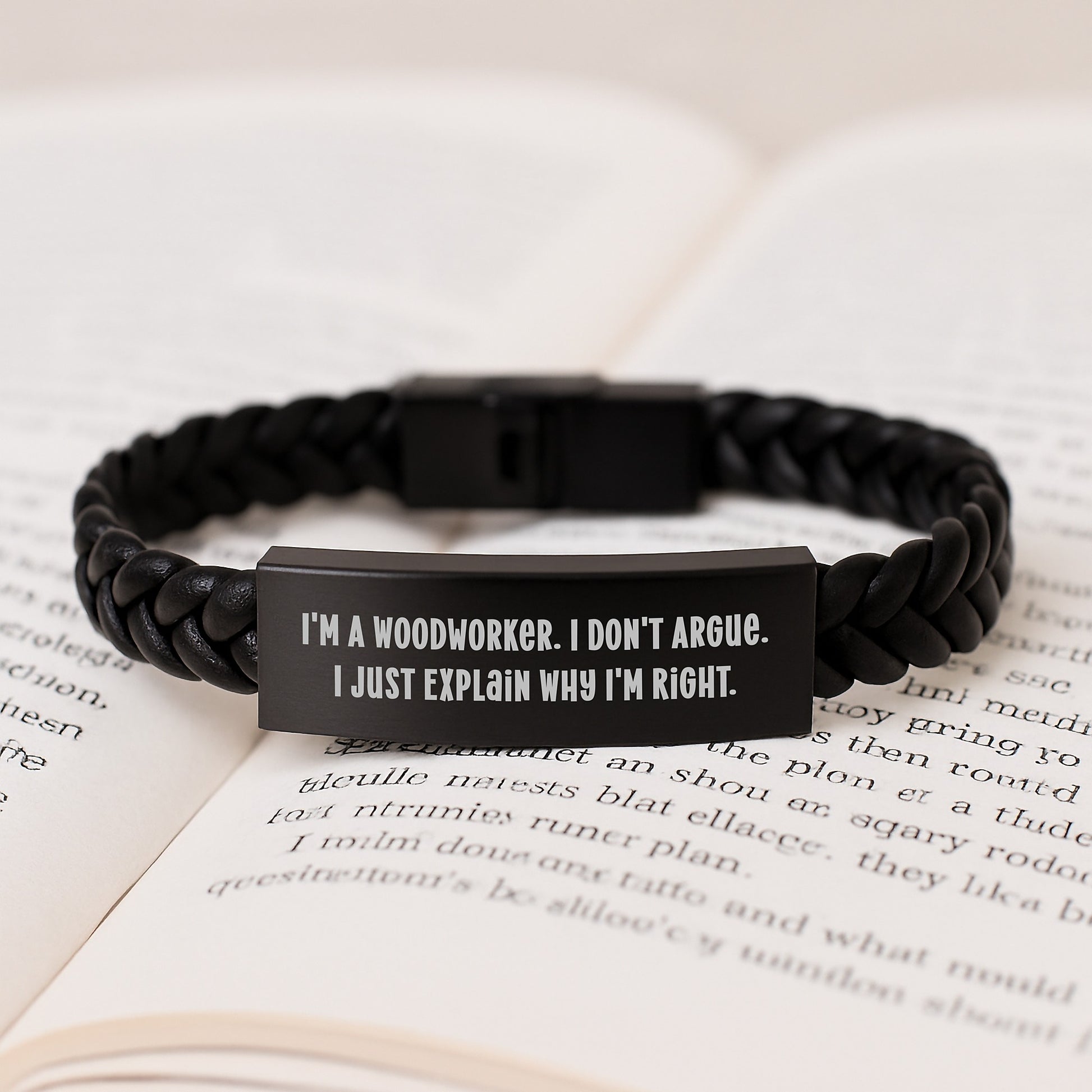 Woodworker Gifts from Men to Friends, Funny Interlaced Leather Bracelet for Graduation, 'I'm A Woodworker. I Don't Argue. I Just Explain Why I'm Right.' - Image 3