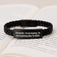 Load image into Gallery viewer, Funny Rescue Worker Gifts for Him or Her, Interlaced Leather Bracelet with Stainless Steel Engraving, Gifts from Friends or Family on Birthday, I&#39;m Not Arguing. I&#39;m Just Explaining Why I&#39;m Right. - Image 1
