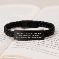 Load image into Gallery viewer, Funny Physician Assistant Gifts, &#39;I&#39;m Not Arguing. I&#39;m Just Explaining Why I&#39;m Right.&#39; Interlaced Leather Bracelet for Graduation from Friends, Coworkers, Family - Gifts for Physician Assistant - Image 3
