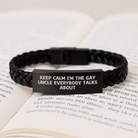 Load image into Gallery viewer, Funny Uncle Gifts from Men, Unique Interlaced Leather Bracelets for Graduation, 'Keep Calm I'm The Gay Uncle Everybody Talks About' - Image 3
