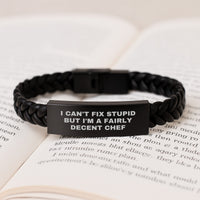 Load image into Gallery viewer, Funny Chef Gifts from Men, Inspirational Interlaced Leather Bracelet for Christmas Unique Gifts, &#39;I Can&#39;t Fix Stupid But I&#39;m A Fairly Decent Chef&#39; Quote - Image 3
