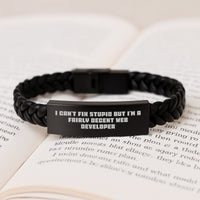 Load image into Gallery viewer, Funny Web Developer Gifts from Friends - Interlaced Leather Web Developer Birthday Unique Gift for Men - &#39;I Can&#39;t Fix Stupid But I&#39;m A Fairly Decent Web Developer&#39; Quote - Image 3
