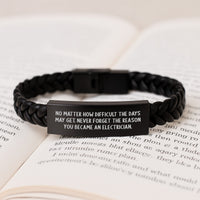 Load image into Gallery viewer, Inspirational Electrician Gifts, Interlaced Leather Bracelet for Men, Women, Friends, Coworkers, Family - &#39;Never Forget The Reason You Became An Electrician.&#39; - Image 3
