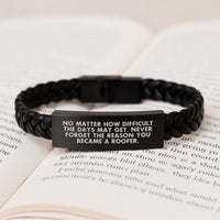 Load image into Gallery viewer, Roofer Unique Gift Ideas for Men, Inspirational Leather Interlaced Bracelets with Engraved Stainless Steel, Christmas Unique Presents for Friends, Coworkers - Image 3
