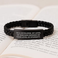 Load image into Gallery viewer, Funny Developer Gifts from Friends, Gifts for Developer on Birthday - Interlaced Leather Bracelet with Sarcasm Quote - Image 3
