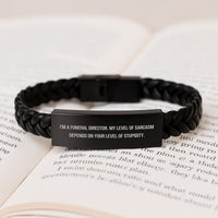 Load image into Gallery viewer, Funny Sarcasm Quotes Gifts from Friends and Family, Christmas Unique Gifts for Funeral Director Men, Interlaced Leather Bracelet Engraved - Image 3
