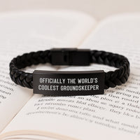 Load image into Gallery viewer, Funny groundskeeper Gifts from Men to World&#39;s Coolest groundskeeper - Unique Interlaced Leather Bracelet for groundskeeper Birthday or Christmas Unique Gift for Men - Image 3
