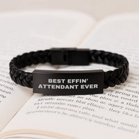 Load image into Gallery viewer, Funny Attendant Christmas Unique Gifts from Friends, Best Effin&#39; Attendant Ever Interlaced Leather Bracelet for Men, Women, Family - Image 3
