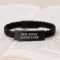 Load image into Gallery viewer, Funny Guide Gifts from Men to Guide Lovers, Christmas Unique Interlaced Leather Bracelet with &#39;Best Effin&#39; Guide Ever&#39; - Image 3
