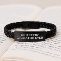Load image into Gallery viewer, Funny Operator Gifts from Friends - Best Effin&#39; Operator Ever Interlaced Leather Bracelet for Men, Women, Coworkers, Family - Christmas Unique Presents - Image 3
