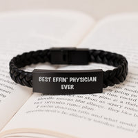 Load image into Gallery viewer, Funny Physician Gifts for Christmas Unique Interlaced Leather Bracelets from Men to Best Effin&#39; Physician Ever - Image 3

