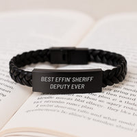 Load image into Gallery viewer, Funny Sheriff Deputy Gifts from Men to Best Effin&#39; Sheriff Deputy Ever, Interlaced Leather Bracelet for Christmas Unique Gifts - Image 3
