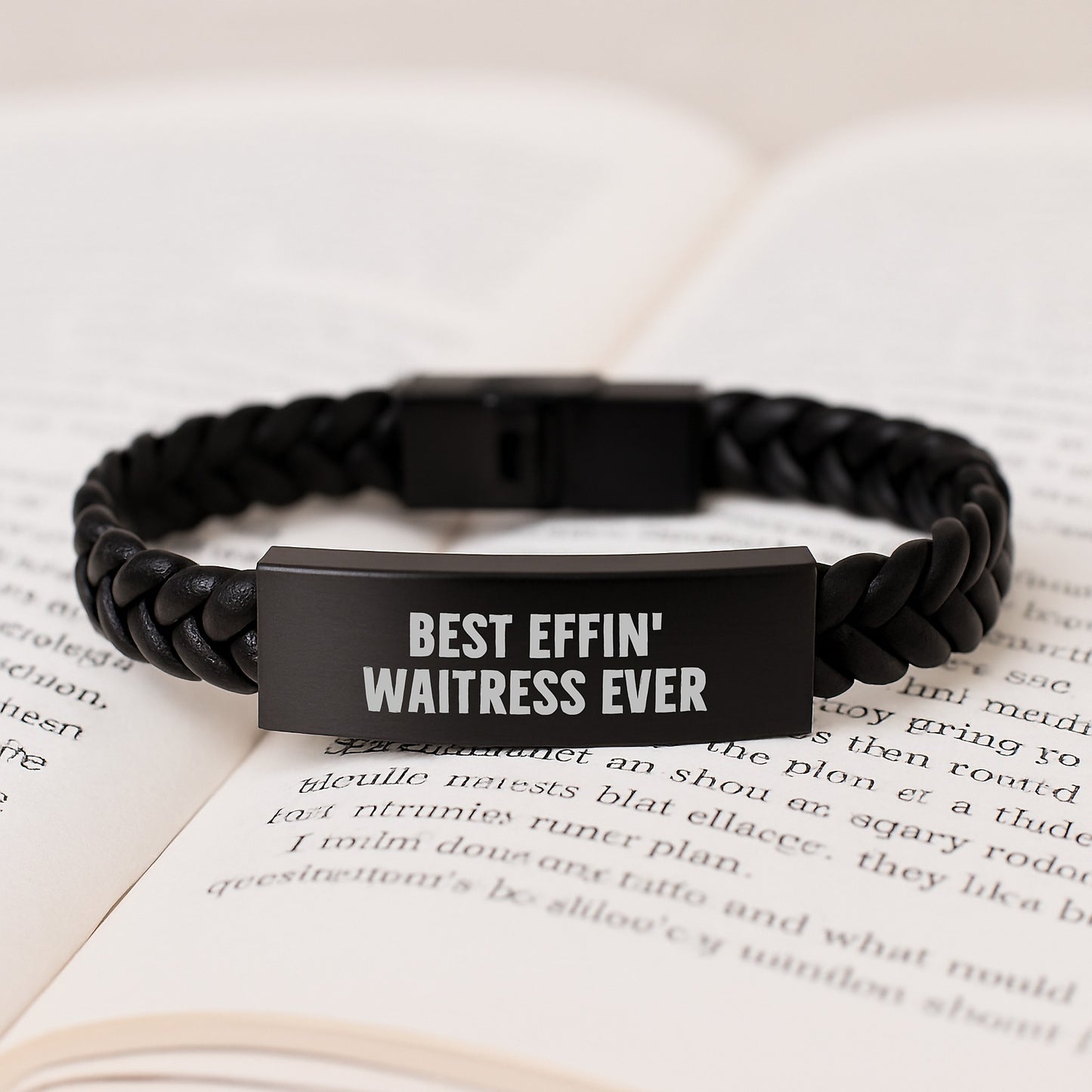 Funny Waitress Gifts from Friends - Best Effin' Waitress Ever Interlaced Leather Bracelet, Christmas Unique Gifts for Waitress - Image 3