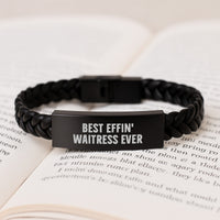 Load image into Gallery viewer, Funny Waitress Gifts from Friends - Best Effin' Waitress Ever Interlaced Leather Bracelet, Christmas Unique Gifts for Waitress - Image 3
