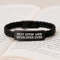 Load image into Gallery viewer, Funny Web Developer Gifts for Men - Best Effin&#39; Web Developer Ever Quote Interlaced Leather Bracelet, Gifts from Men to Web Developer on Christmas - Image 3

