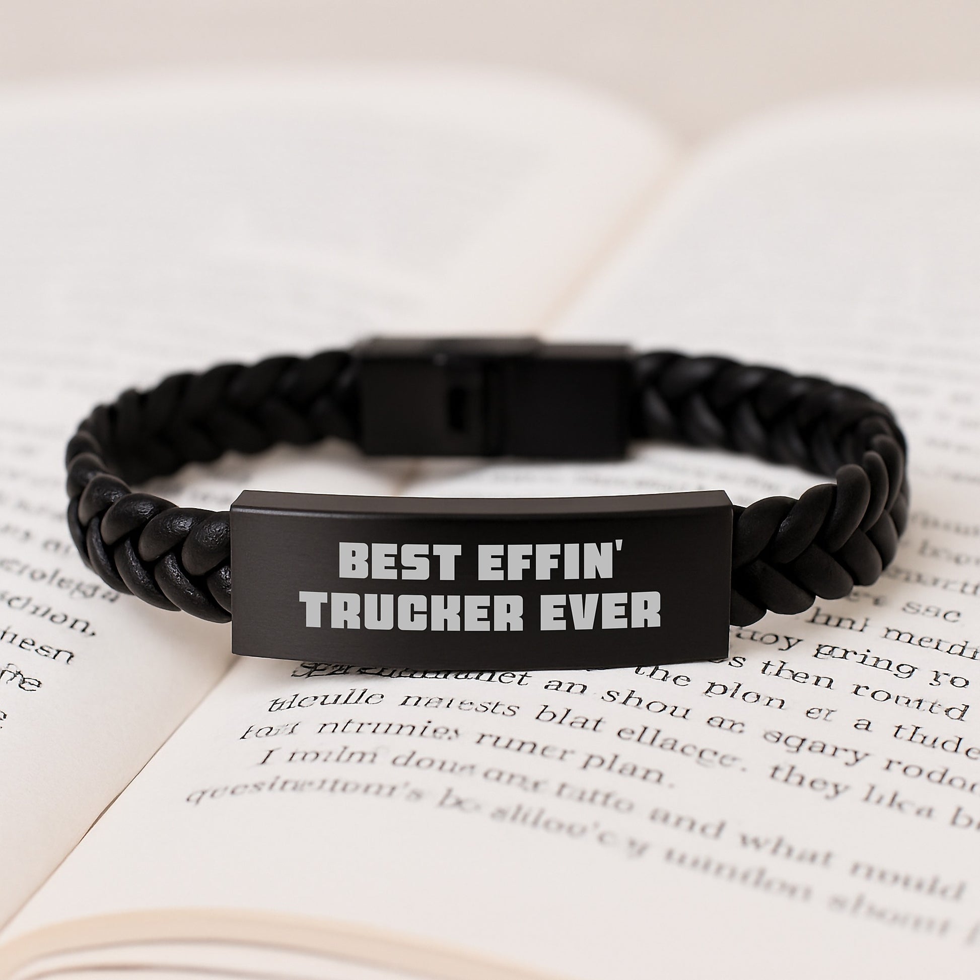 Funny Trucker Gifts from Men to Best 'Effin' Trucker Ever, Christmas Unique Interlaced Leather Bracelet for Trucker Friends and Family - Image 3
