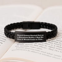Load image into Gallery viewer, Funny Board Games Gifts for Him - Interlaced Leather Bracelet with Engraved Stainless Steel - Valentine's Unique Gifts from Sweetheart to Husband - Image 3
