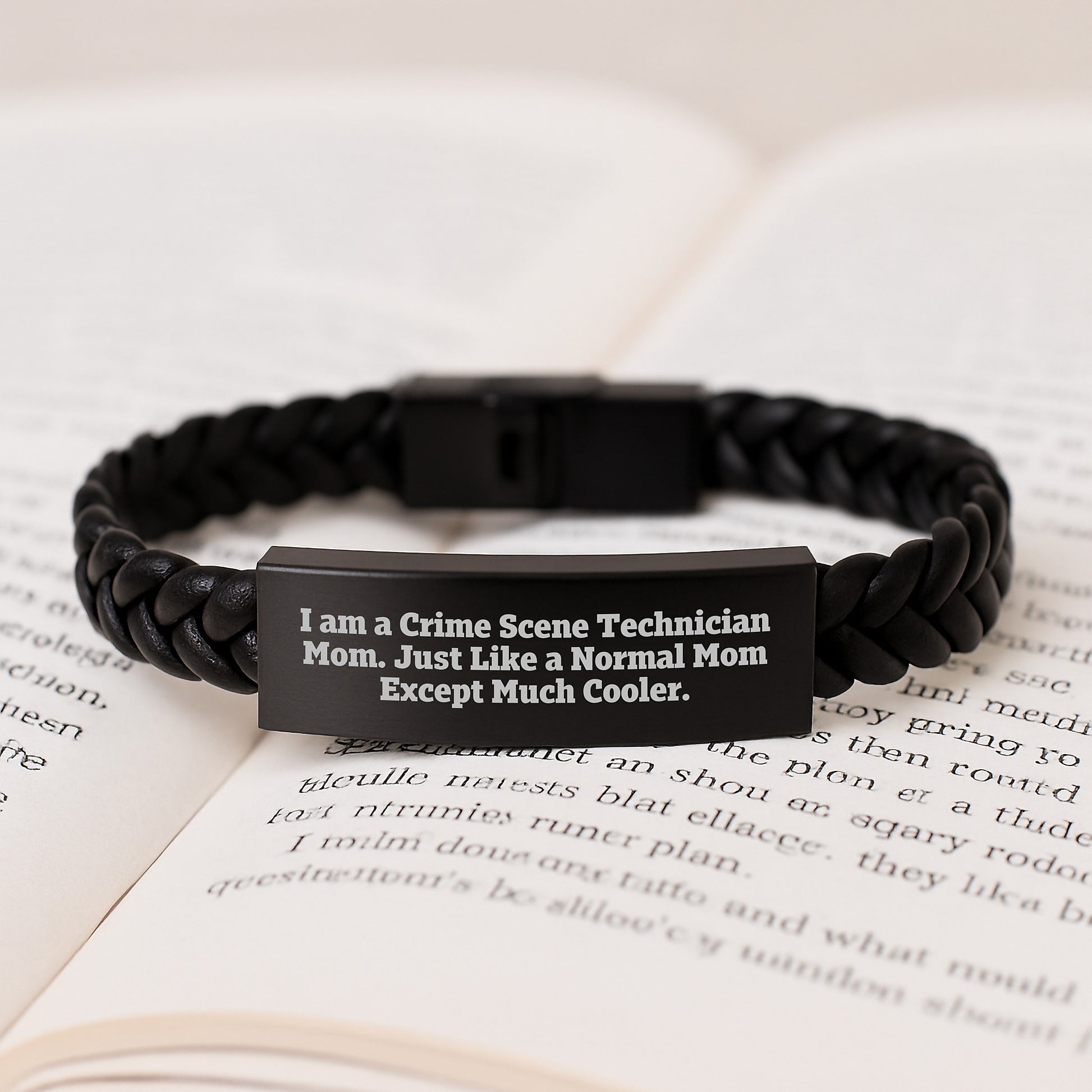 Funny Crime Scene Technician Gifts for Mom, Interlaced Leather Bracelet with Engraved Stainless Steel, Unique Mother's Day Unique Gifts from Family - Image 3