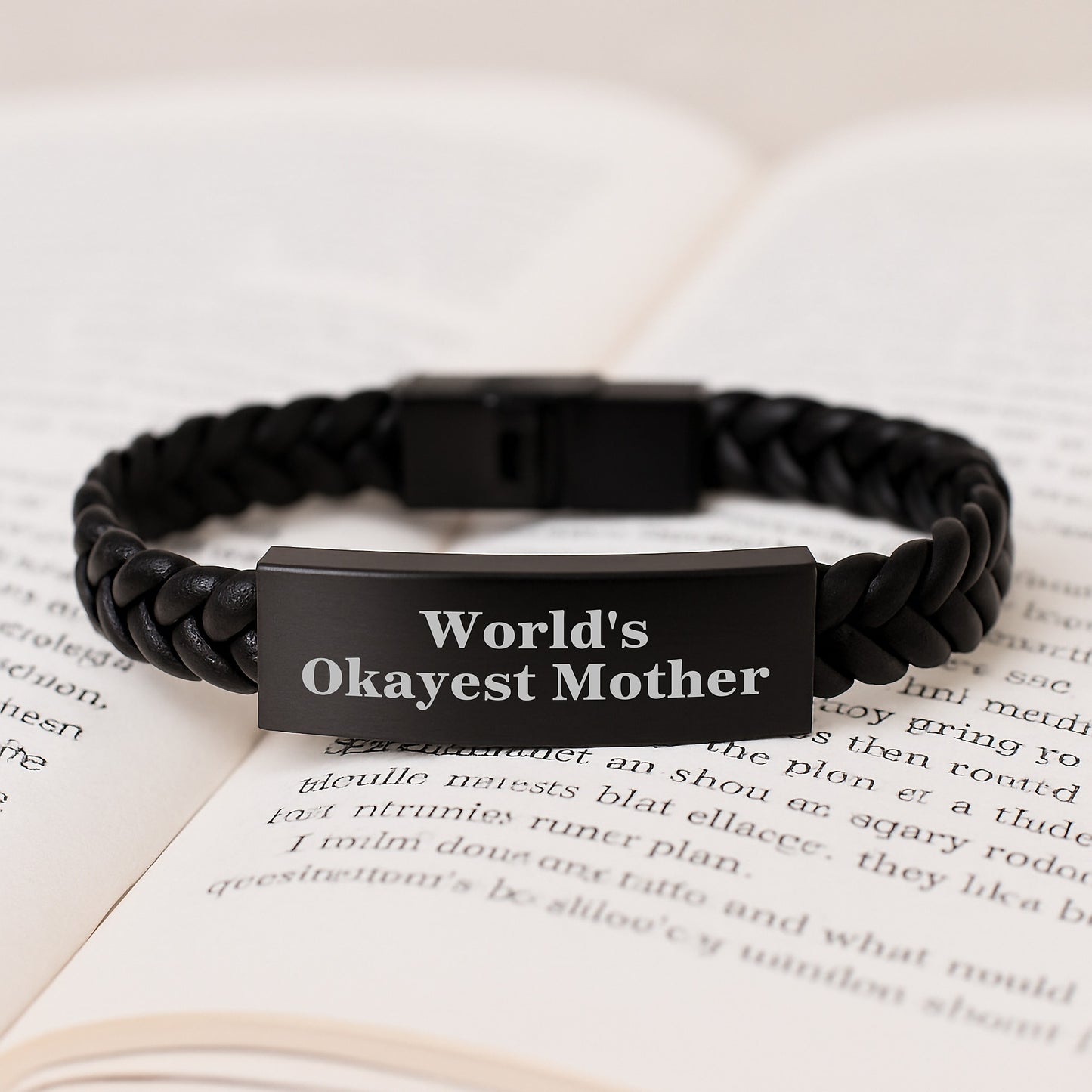 Handcrafted Interlaced Leather Bracelet Gifts for Mother from Friends, Funny Quote 'World's Okayest Mother' Birthday Unique Gifts - Image 3