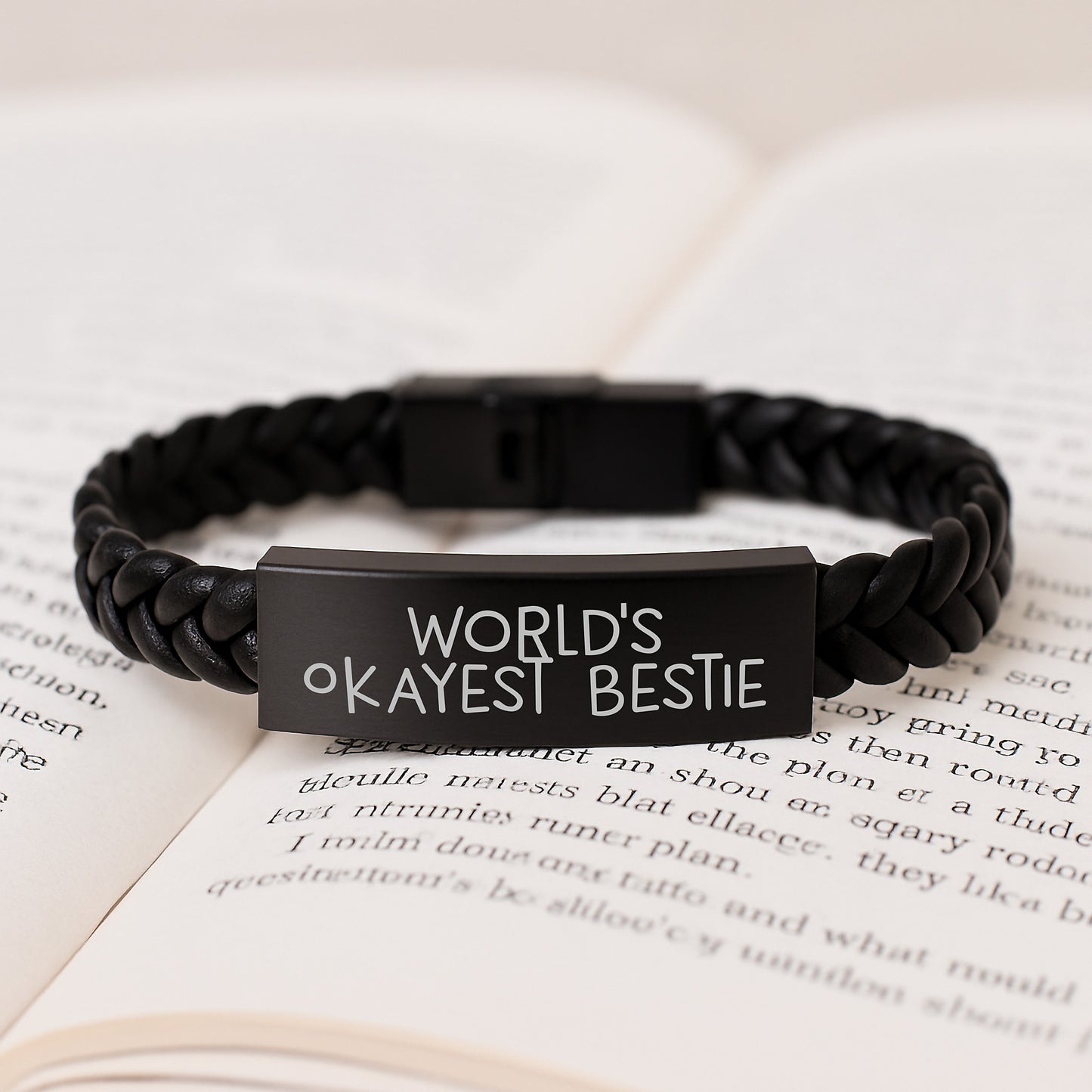 Funny Bestie Gifts, Interlaced Leather Bracelet for Bestie Friend, World's Okayest Bestie, Birthday Unique Gifts from Friends for Bestie - Image 3