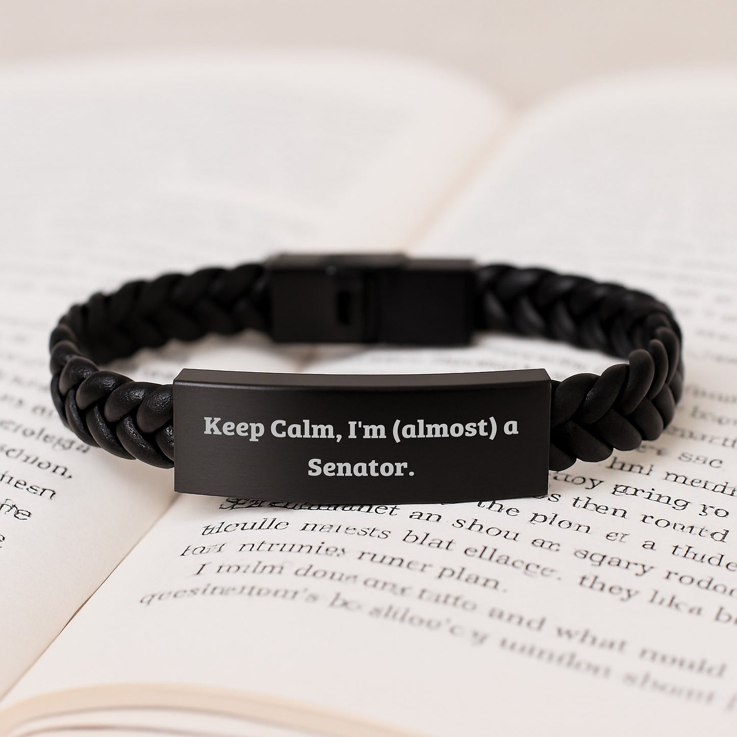 Funny Senator Birthday Unique Gifts from Friends and Family, Interlaced Leather Bracelet, Keep Calm I'm Almost A Senator Quote - Image 3