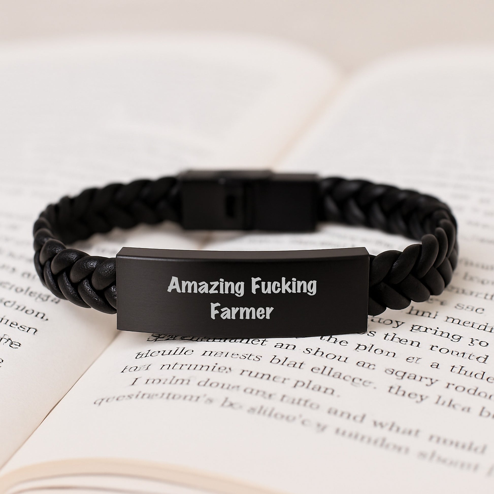 'Amazing F--king Farmer' Funny Interlaced Leather Bracelet, Gifts from Friends to Farmer, Birthday Unique Gifts for Farmer, Interlaced Leather Bracelet for Men, Funny Gifts for Farmer - Image 3