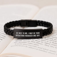Load image into Gallery viewer, Funny Operations Manager Gifts, Interlaced Leather Bracelet for Operations Manager, Valentine's Unique Gifts from Men to Operations Manager - Image 3
