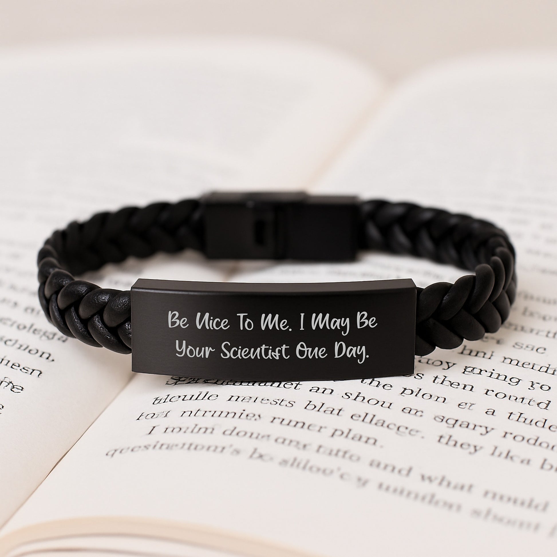 Funny Scientist Gifts from Men - Be Nice To Me. I May Be Your Scientist One Day. Interlaced Leather Bracelet for Scientist Valentine's Unique Gifts - Image 3