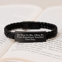 Load image into Gallery viewer, Funny Substitute Teacher Quote Interlaced Leather Bracelet, Valentine's Unique Gifts from Friends to Men or Women Substitutes - Image 3
