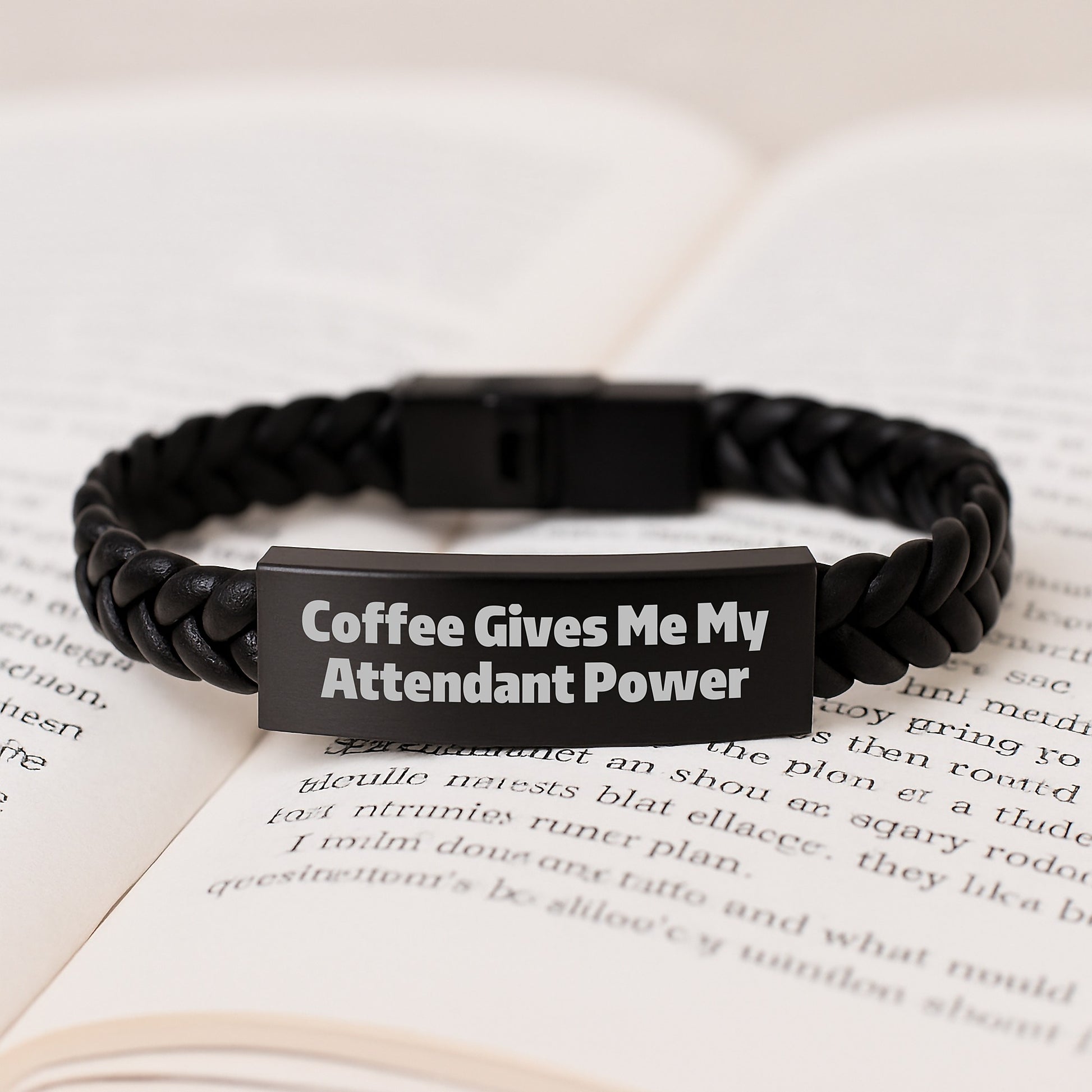Funny Attendant Gifts for Men - Graduation Unique Attendant Bracelets with Interlaced Leather and Stainless Steel - Coffee Gives Me My Attendant Power - Image 3