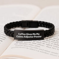 Load image into Gallery viewer, Funny Claims Adjuster Gifts for Men, Interlaced Leather Bracelet, Coffee Gives Me My Power, Valentine's Unique - Image 3
