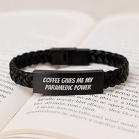 Load image into Gallery viewer, Funny Rescue Worker Gifts - &#39;Coffee Gives Me My Rescue Worker Power&#39; Interlaced Leather Bracelet - Birthday Unique Gifts from Friends to Rescue Workers - Image 3
