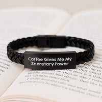 Load image into Gallery viewer, Funny Secretary Christmas Unique Gift Interlaced Leather Bracelet - Coffee Gives Me My Secretary Power - Image 3
