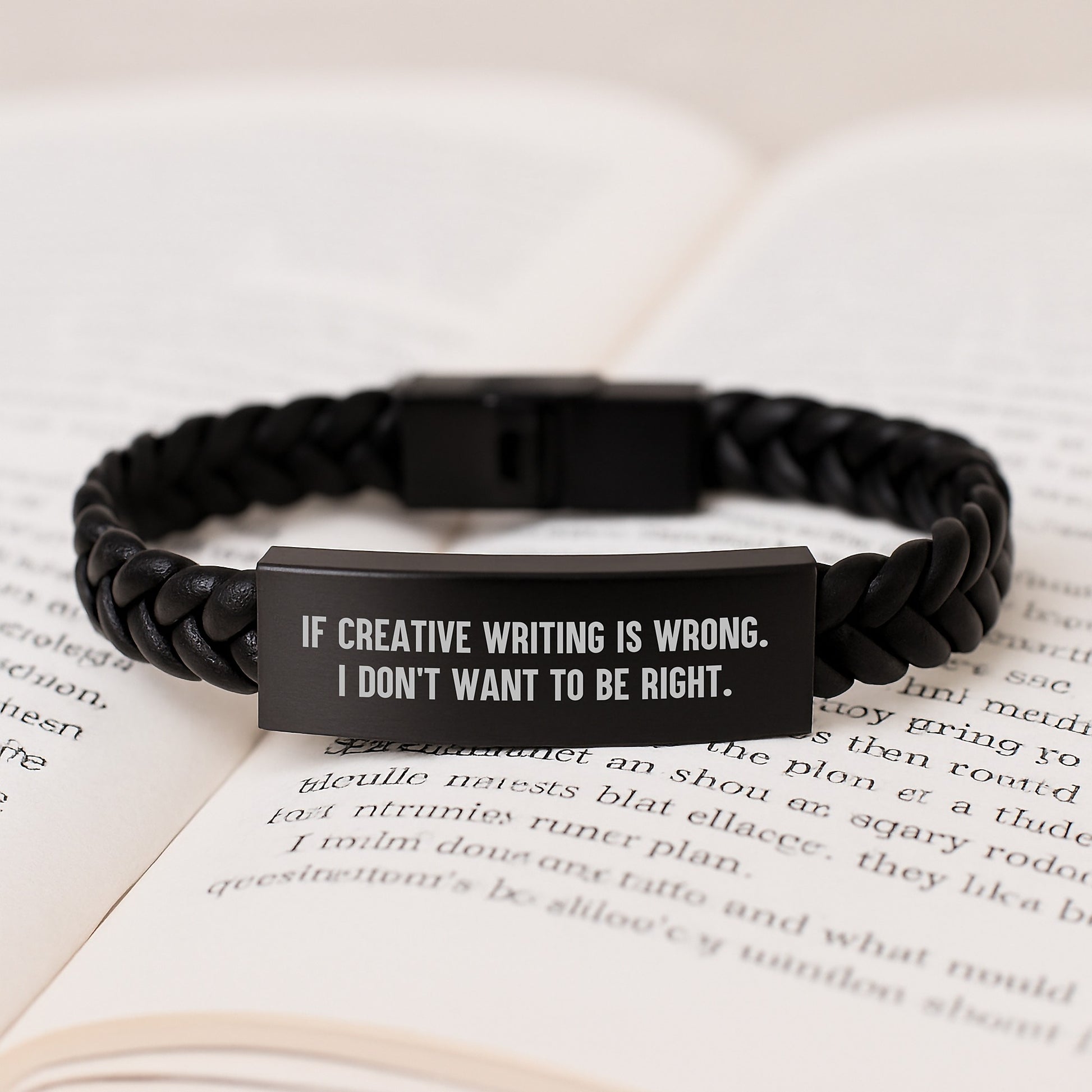 Funny Creative Writing Gifts for Men - Graduation Unique Interlaced Leather Bracelet with Stainless Steel Quote 'If Creative Writing Is Wrong' - Image 3