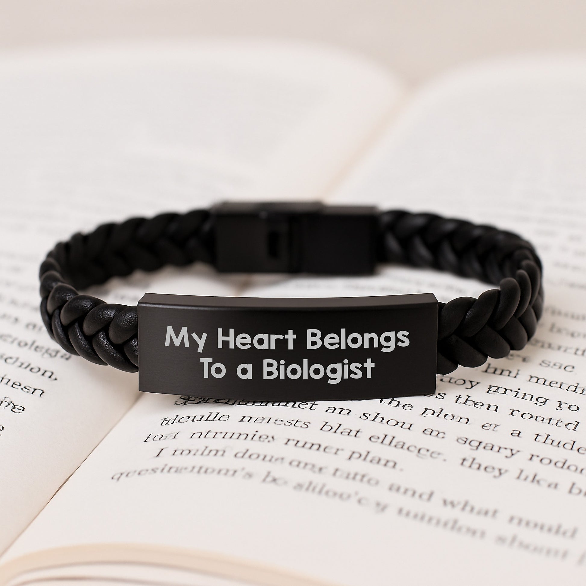 Funny Biologist Gifts for Him Her - Interlaced Leather Bracelet, My Heart Belongs To A Biologist, Unique Graduation Unique Gifts from Family Friends - Image 3