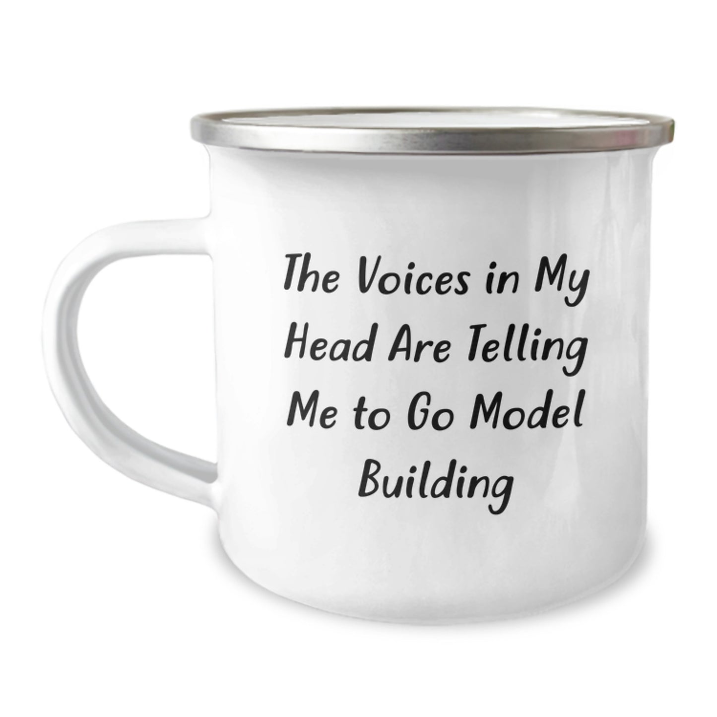 Funny Model Building Camping Mug for Graduation Unique Gifts from Friends to Graduates Who Love Model Building, The Voices In My Head Are Telling Me To Go Model Building - Image 1