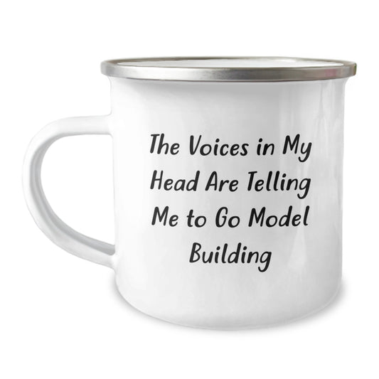 Funny Model Building Camping Mug for Graduation Unique Gifts from Friends to Graduates Who Love Model Building, The Voices In My Head Are Telling Me To Go Model Building - Image 1