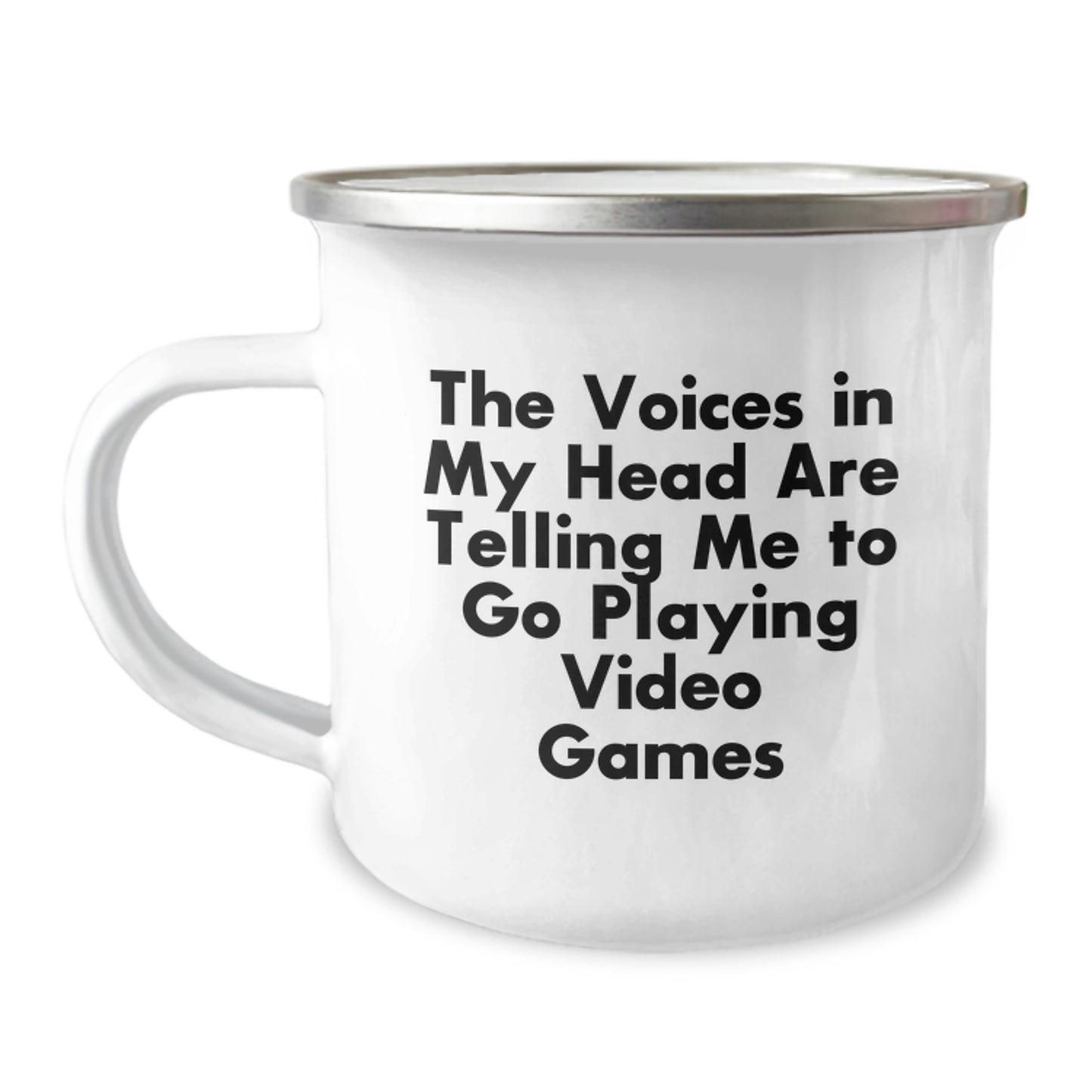 Funny Quotes for Gamers, The Voices In My Head Are Telling Me To Go Play Video Games - Valentine's Unique Gifts for Him from Friends, Men's Camping Mug - Image 1