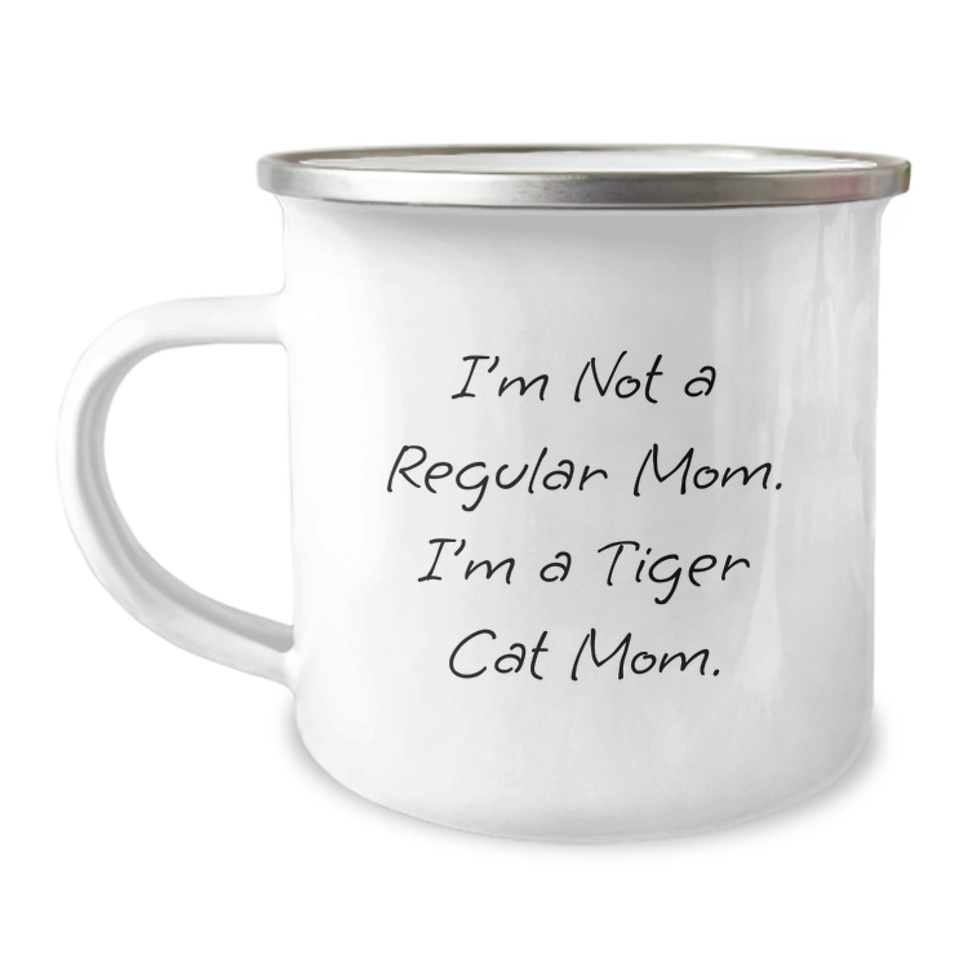 Funny Tiger Cat Mom Camping Mug, Gifts from Mom to Tiger Cat Lover, Unique Graduation Gifts for Him or Her, Stainless Steel with Enamel Finish, Perfect for Coffee or Tea - Image 1