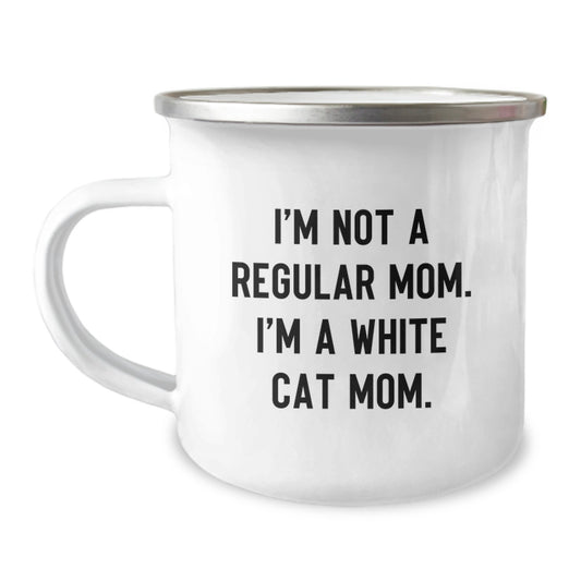 Funny White Cat Mom Graduation Gifts from Mom to White Cat Lover Camping Mug - Image 1